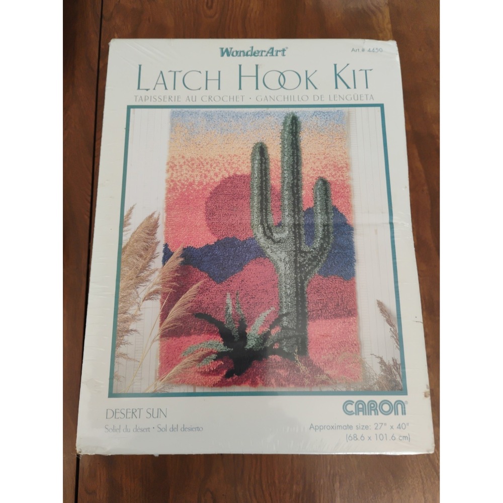 WONDERART CARON LATCH HOOK KIT #4450 DESERT SUN CACTUS NEW SEALED 27" X 40"